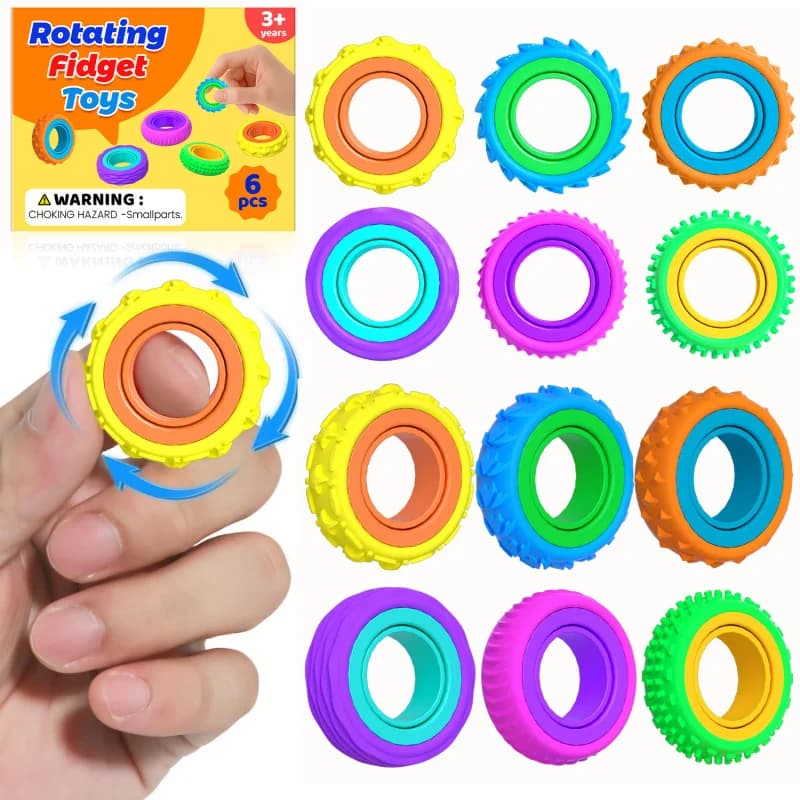 New Fidget Sensory Silicone Rings for Kids - Stress Relief Spinner Toy for Autism Anxiety ADHD - Focus Tool for Children