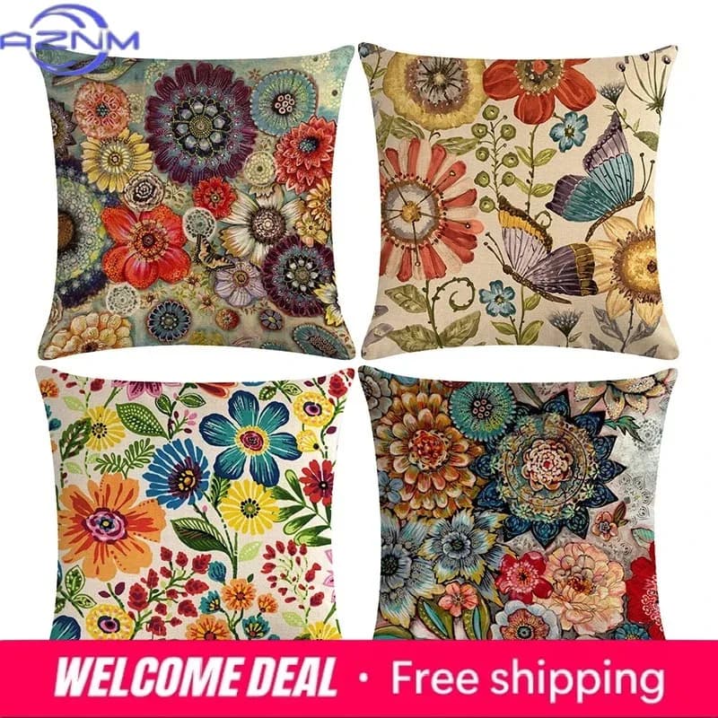 Fodere per cuscini con motivo floreale e farfalle colorate per l'arredamento della casa, adatte per divano, camera da letto, auto