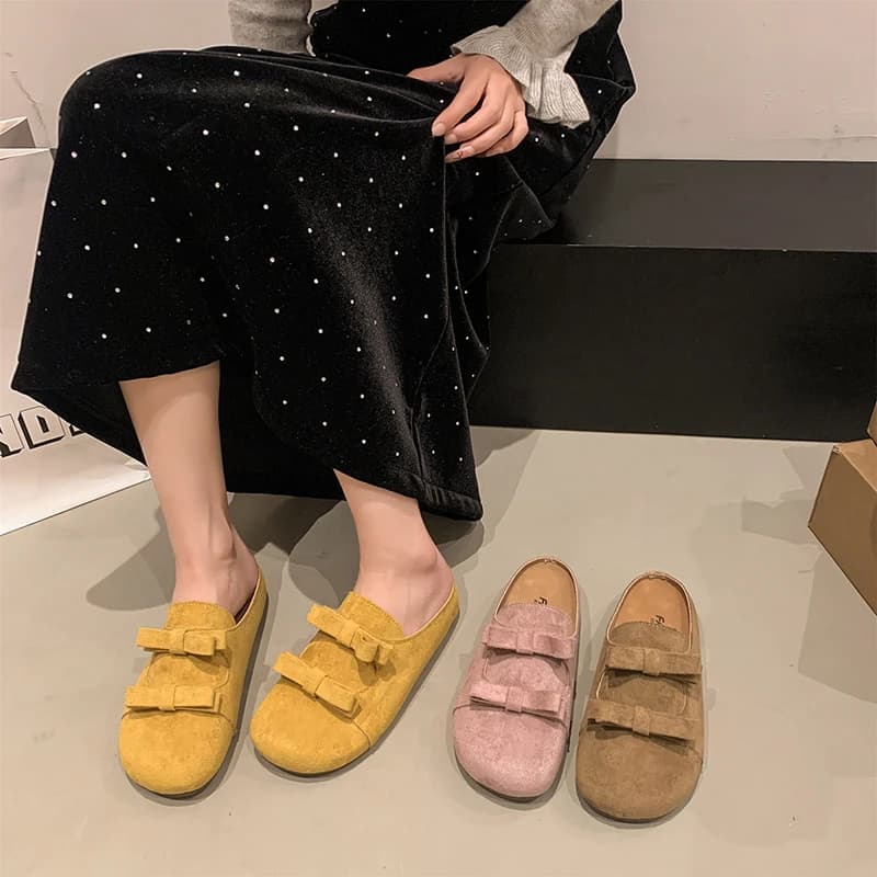 Pantofole da donna in pelle scamosciata con cinturino in velcro multicolore – Casa casual comoda, morbida ed elegante