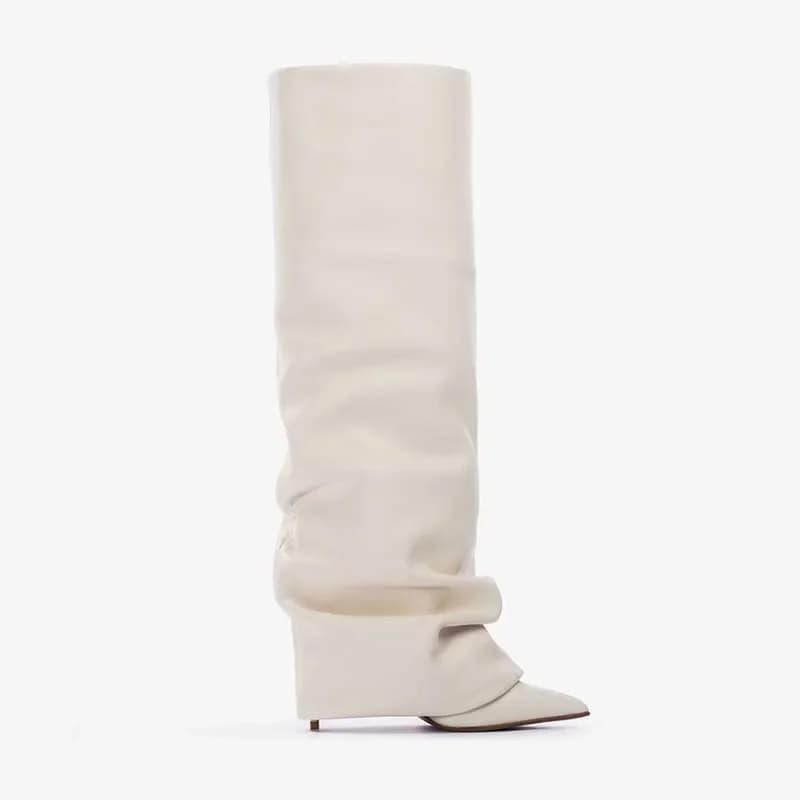 Black Pointed Pleated Lazy Knee High Boots European and American Spicy Girls High Heel Trouser Boots Fashion Sexy 43 Women Shoes