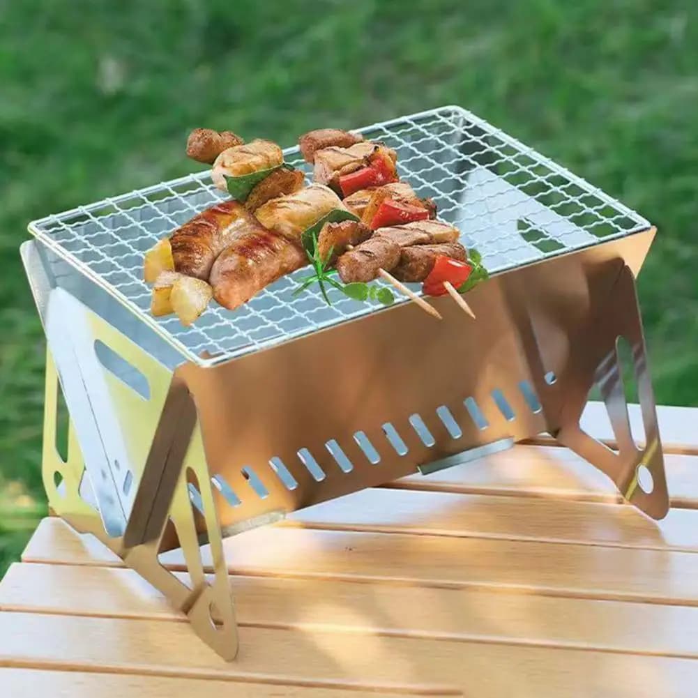 Portable Charcoal Grill Stainless Steel BBQ Stove for Outdoor Camping Picnic Hiking Folding Air Ventilation Design Grill Lightwe