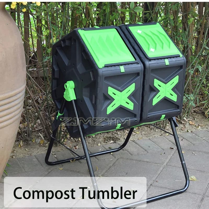 Rotating Compost Tumbler Dual Chamber Aerating Composter Bin Outdoor Garden Composter for Kitchen Yard Waste Black Green