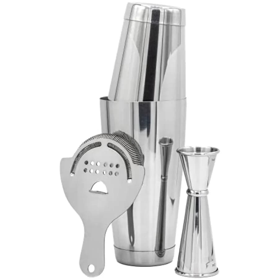 Professional Cocktail Shaker Set Bartending Kit: Weighted Boston Shaker Tins Hawthorne Strainer and Japanese Jigger