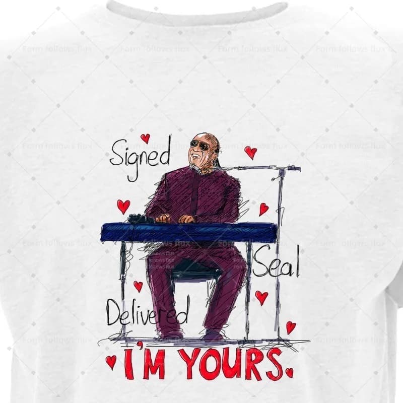 T-shirt con cappuccio da uomo 2026, stile fumetto disegnato a mano Stevie Wonder – Signed, Sealed, Delivered Mums Piano and Keyboards Pop Mod Reggae