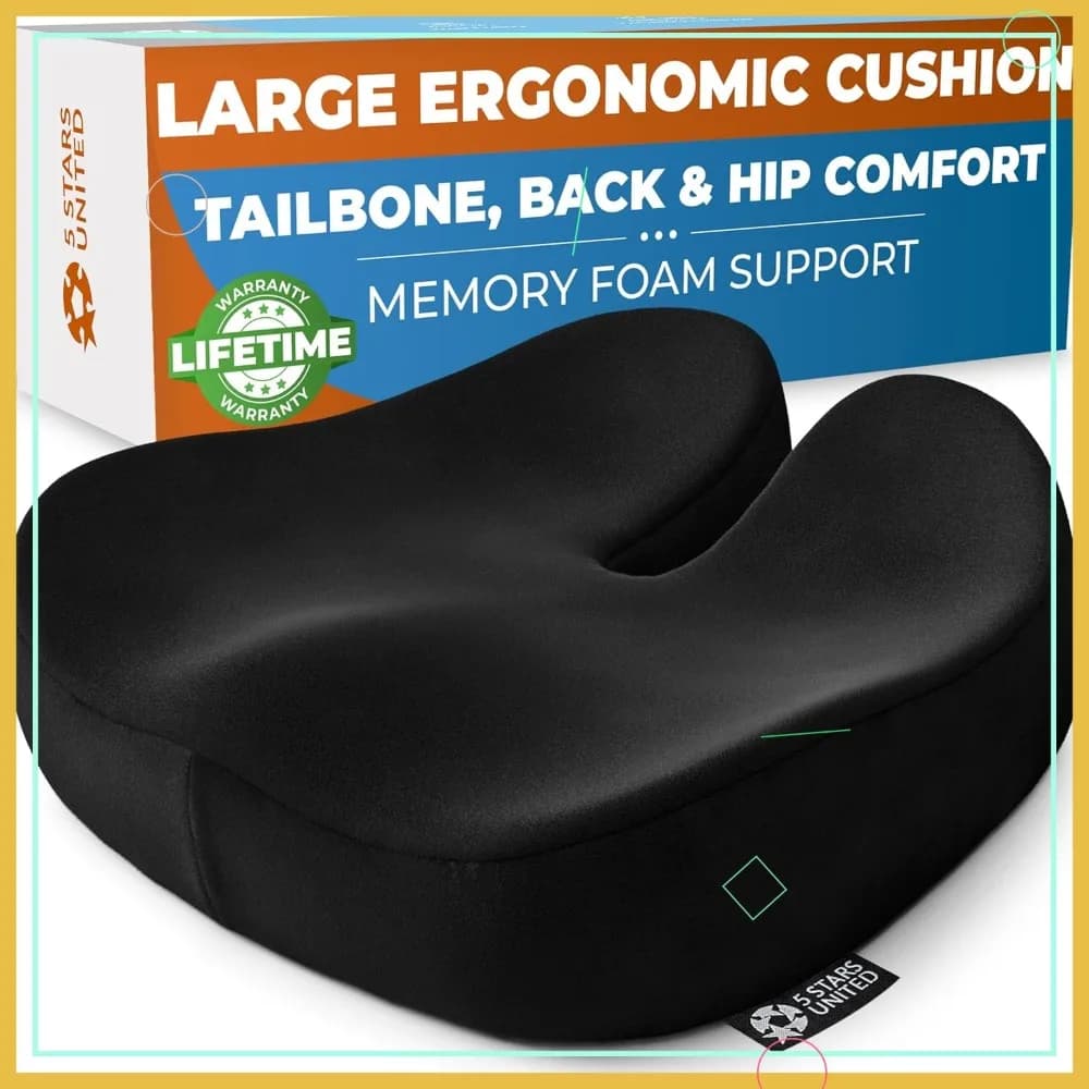 Cuscino in Memory Foam per il Sollievo dal Dolore al Coccige - Supporto Ergonomico per Coccige, Sciatica e Glutei - Per Ufficio, Auto, Sedia a Rotelle