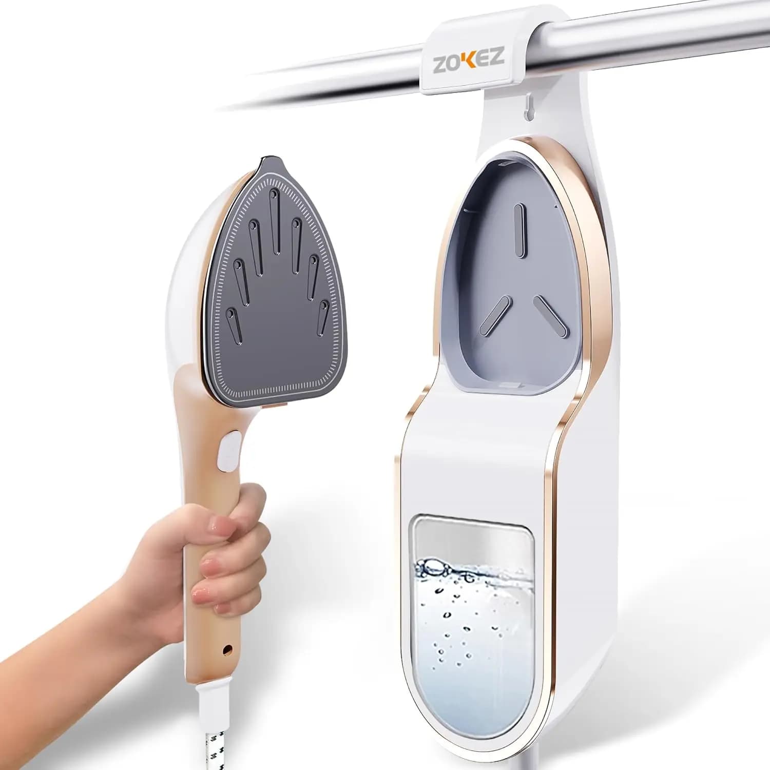 Stiratore a Vapore Portatile per Vestiti, Piastra Extra Large da 1500W, Serbatoio Rimovibile da 330ml, Uso Orizzontale e Verticale 2-in-1, per Tessuti