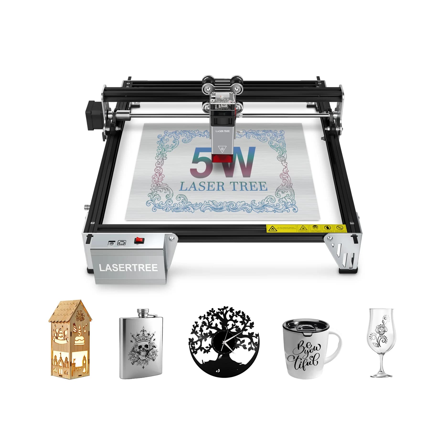 Laser Engraver LASER TREE K1 Mini 5w with laser diode 3030, laser engraving machine for plywood, acrylic, MDF, leather, wood, DIY