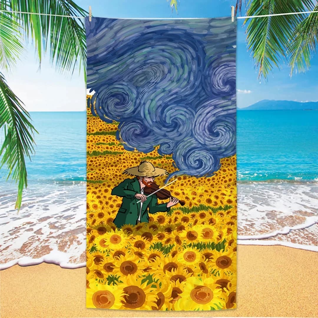 Van Gogh Beach Towel, Famous Artwork Quick Dry Anti Sand Lightweight Microfiber for Swim Yoga Travel Gym Vacation Gift