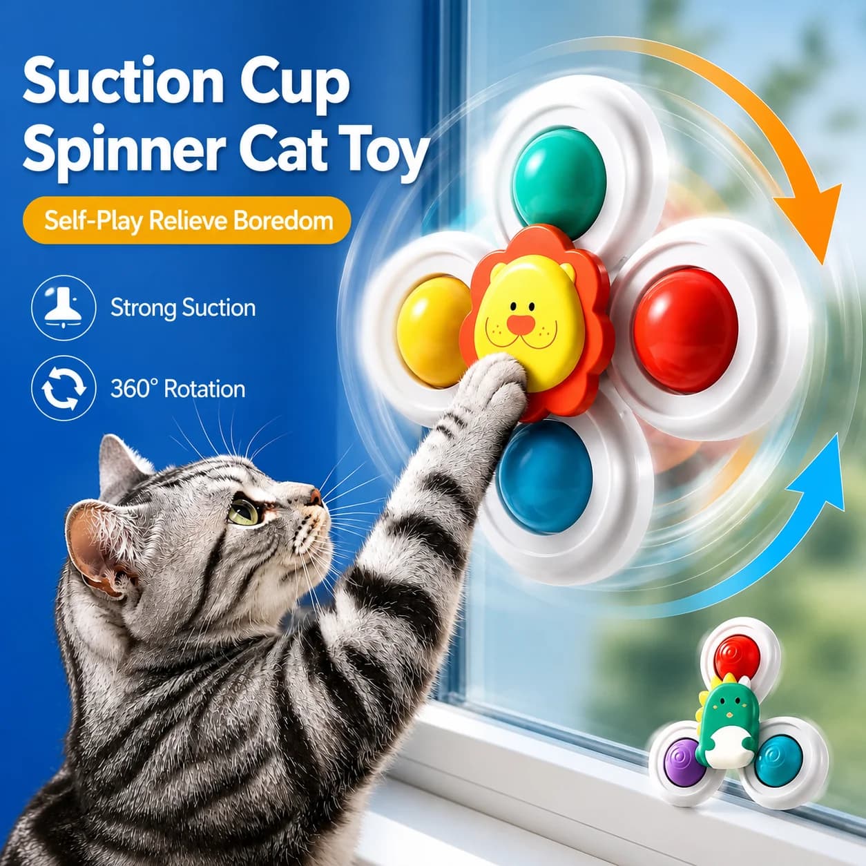 Suction Cup Spinner Cat Toy Self Play Rotating Fidget Kitten Relieve Boredom Consume Energy Bite Resistant Pet Toy Glass Tile