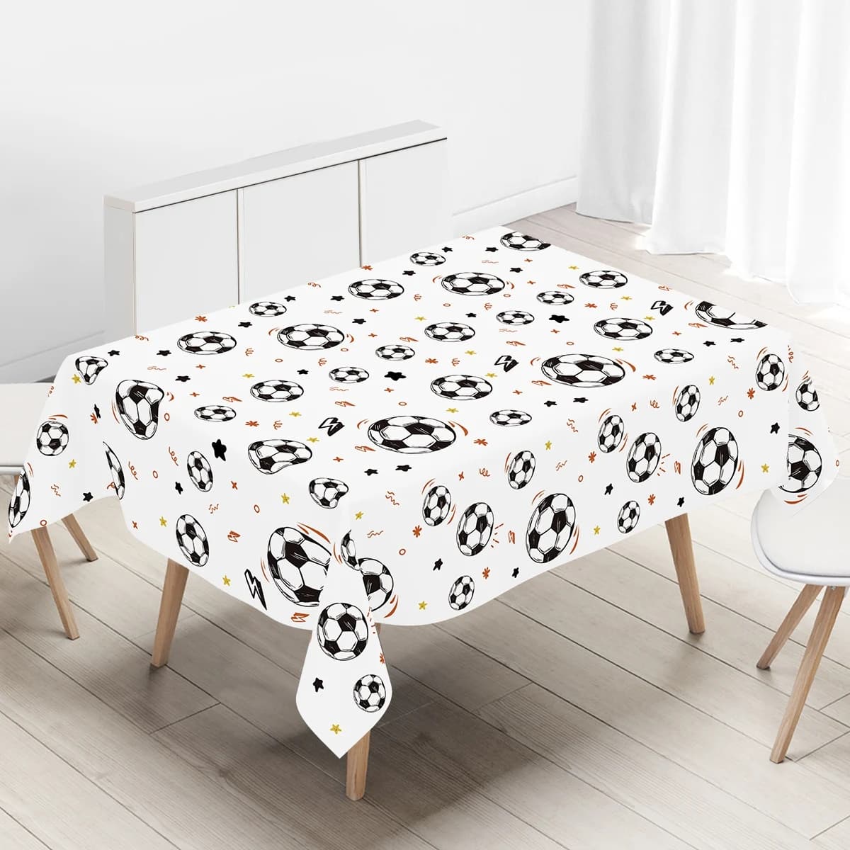 Tovaglia in plastica usa e getta per calcio 183x137cm, bianca, con stampa calcio, decorazione per feste di compleanno per bambini e ragazzi