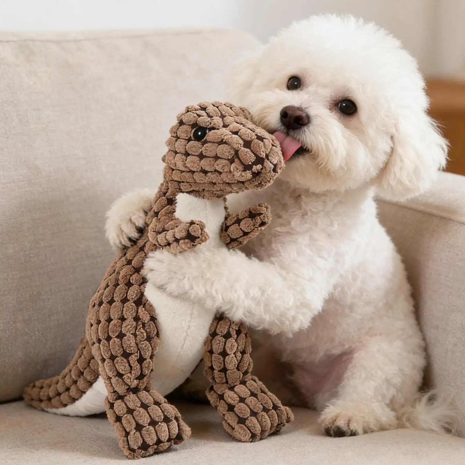 Giocattolo Divertente per Animali Domestici, Giocattolo da Masticare a Forma di Dinosauro per Cani e Cuccioli, Osso in Peluche Sonoro per la Pulizia dei Denti, Accessorio per l'Addestramento del Cane