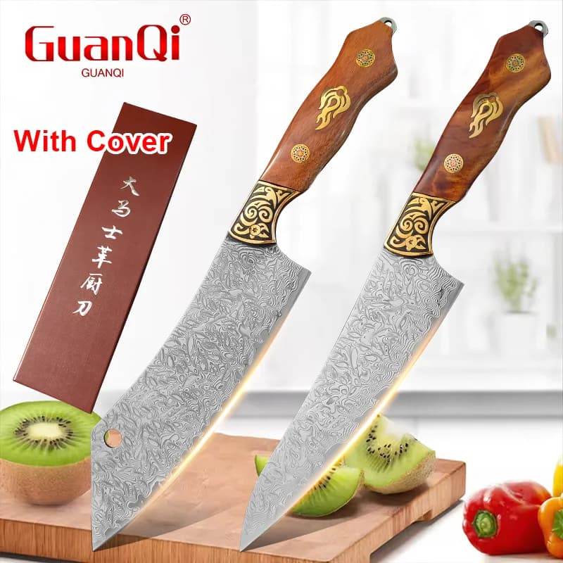 Professional Damascus Kitchen Knives Chef Knife Wooden Handle Meat Cleaver Slicing Knife Stainless Steel Boning Knife