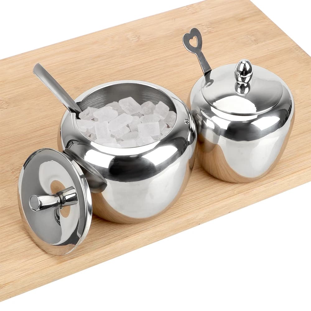 Zuccheriera per mele Barattolo per condimenti Accessori da cucina con coperchio e cucchiaio Pentola per condimenti Contenitore per spezie Stoviglie in acciaio inossidabile