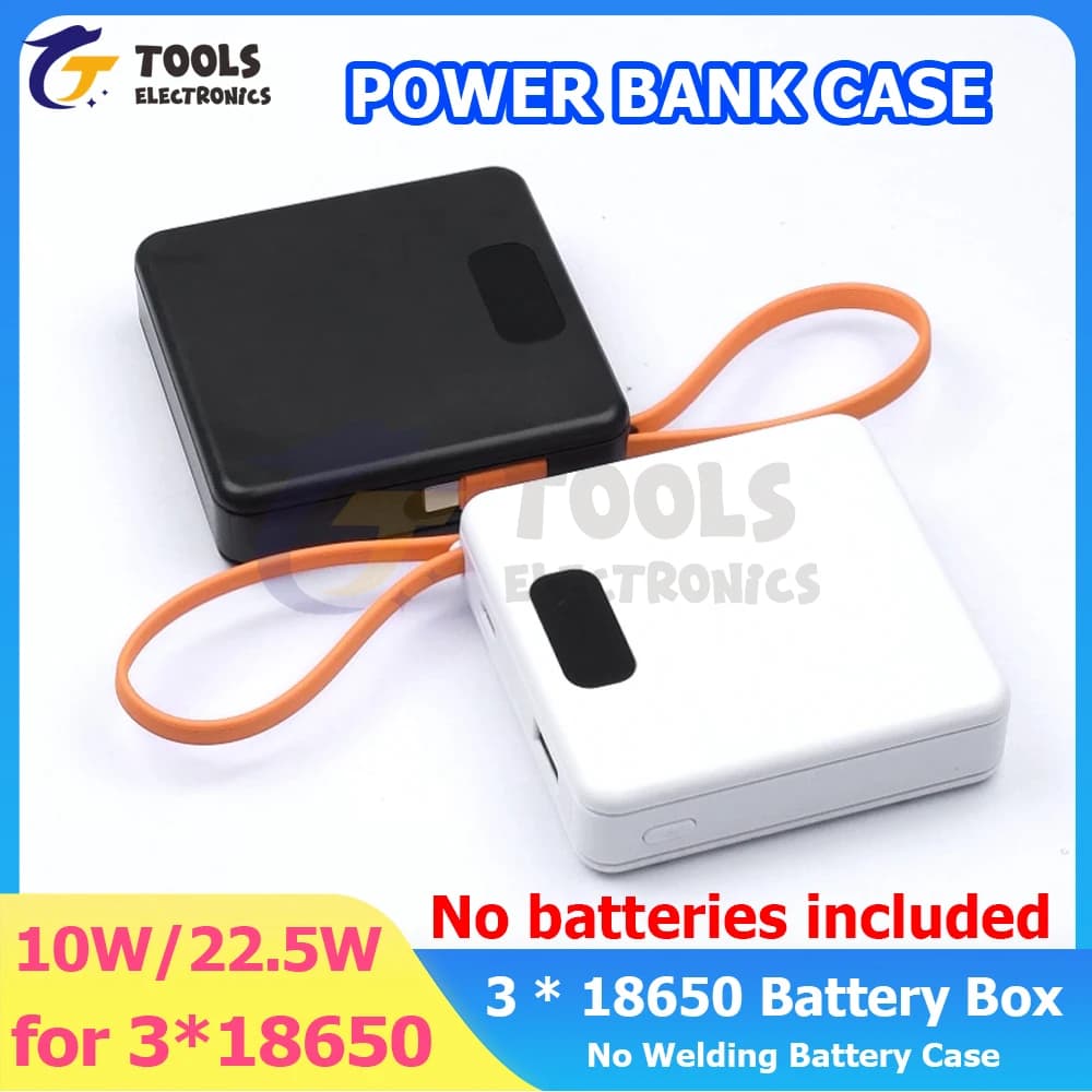 Scatola batteria 18650 a 3 slot Kit banca di potere fai-da-te 10W / 22,5W Custodia batteria senza saldatura Custodia di ricarica rapida con cavo di ricarica