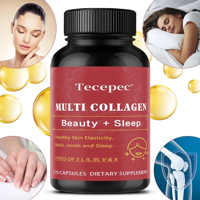 Capsule di collagene per capelli, pelle e unghie, bellezza + sonno, integratore di collagene + magnesio, senza glutine