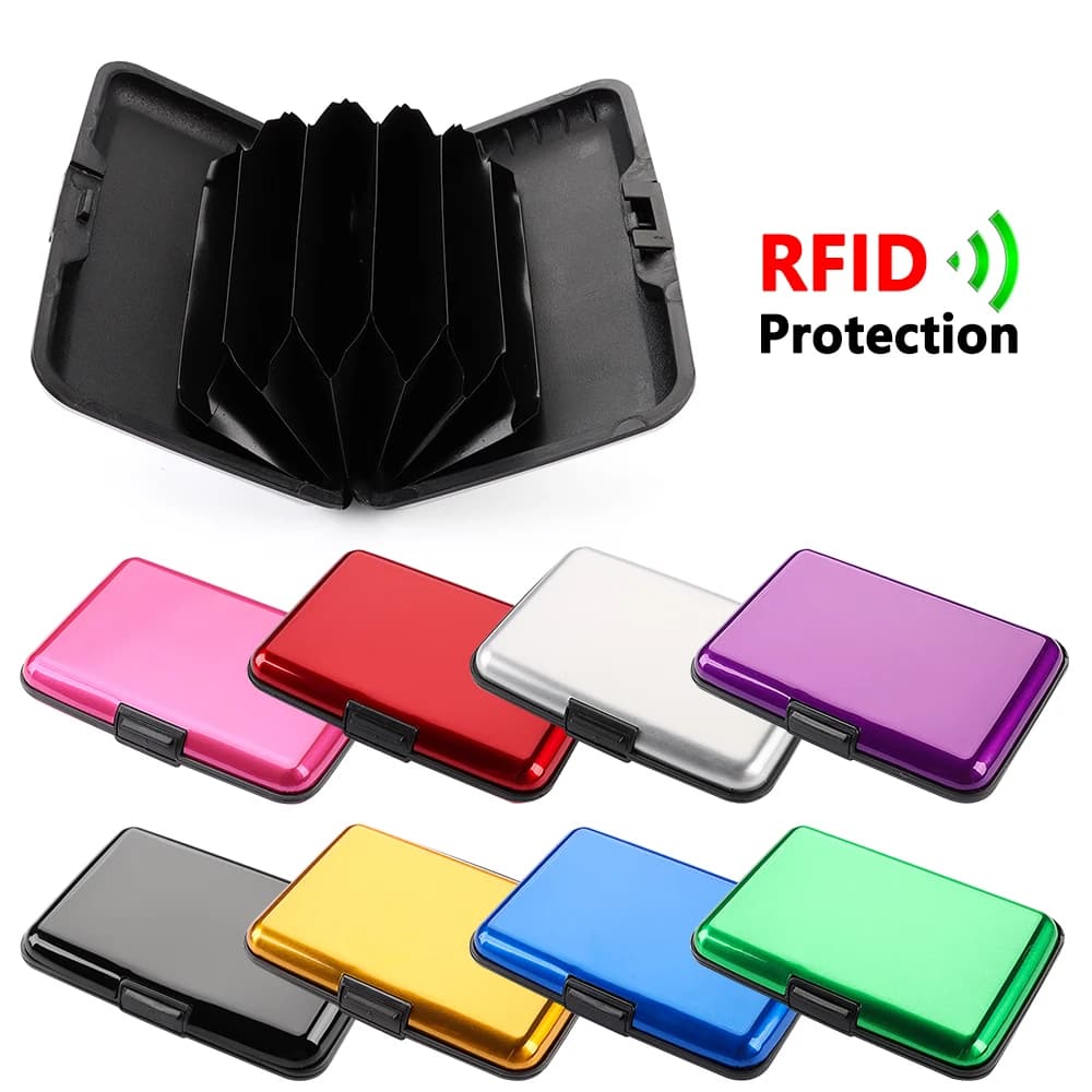 Portamonete porta carte di credito con blocco RFID Portamonete porta biglietti da visita impermeabile antifurto in metallo di alluminio per uomo e donna