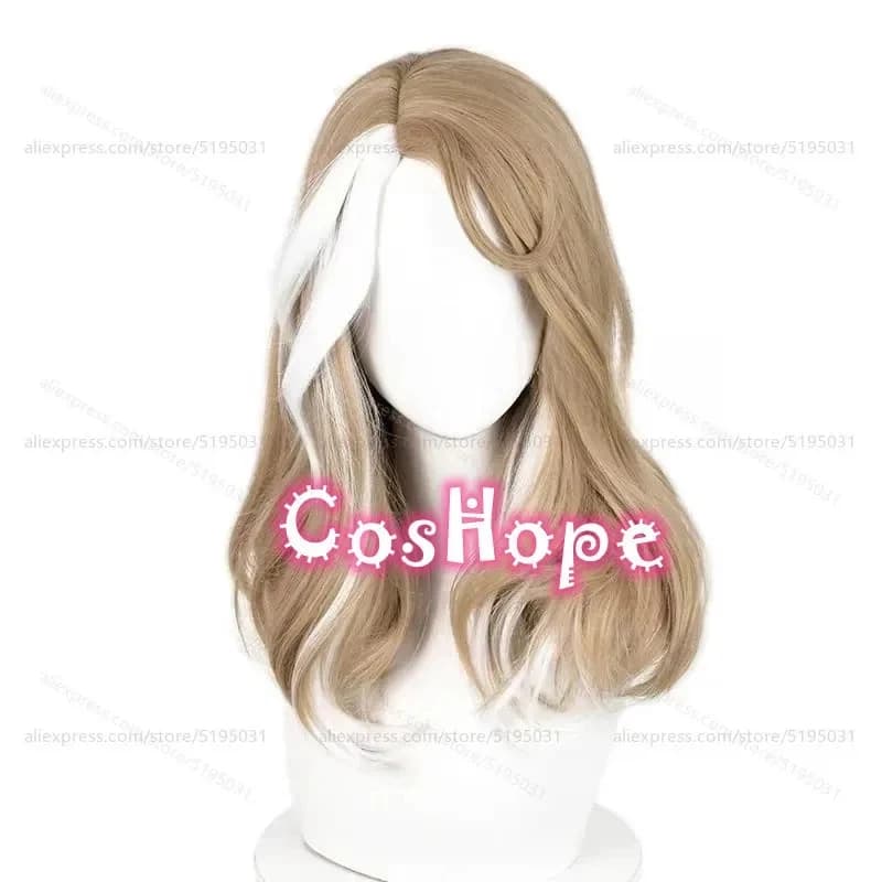 e,4;v'6\k/Barmaid Demi Bourbon 42cm Medium Long Linen Gold White Highlights Wig Cosplay Anime Heat Resista5;g'8.n/3\