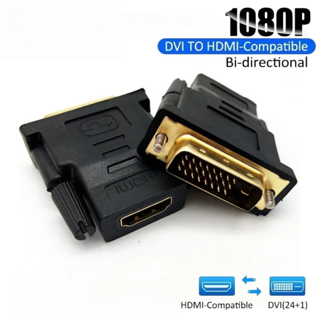 Adattatore DVI a HDMI, Connettore Placcato DVI 24+1 Compatibile con HDMI, Convertitore Video da DVI Maschio a HDMI per PC, HDTV, Proiettore