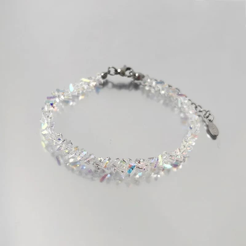 Bracciale con perline irregolari in cristallo trasparente, catena in vetro rosa lucido multiformato da donna, gioielli da polso, regali per ragazze