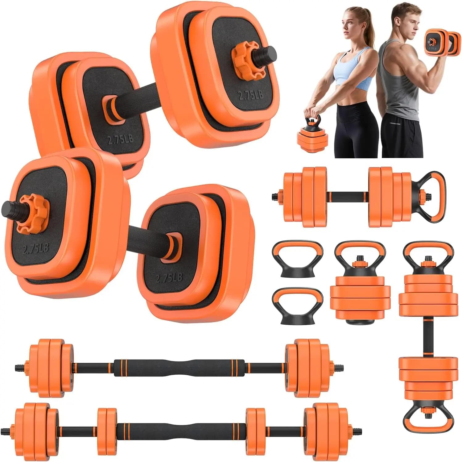 Set di manubri regolabili (2 pezzi) con connettore, pesi liberi da 45/65/85 libbre, bilanciere 4-in-1, kettlebell, supporto per flessioni, per palestra domestica