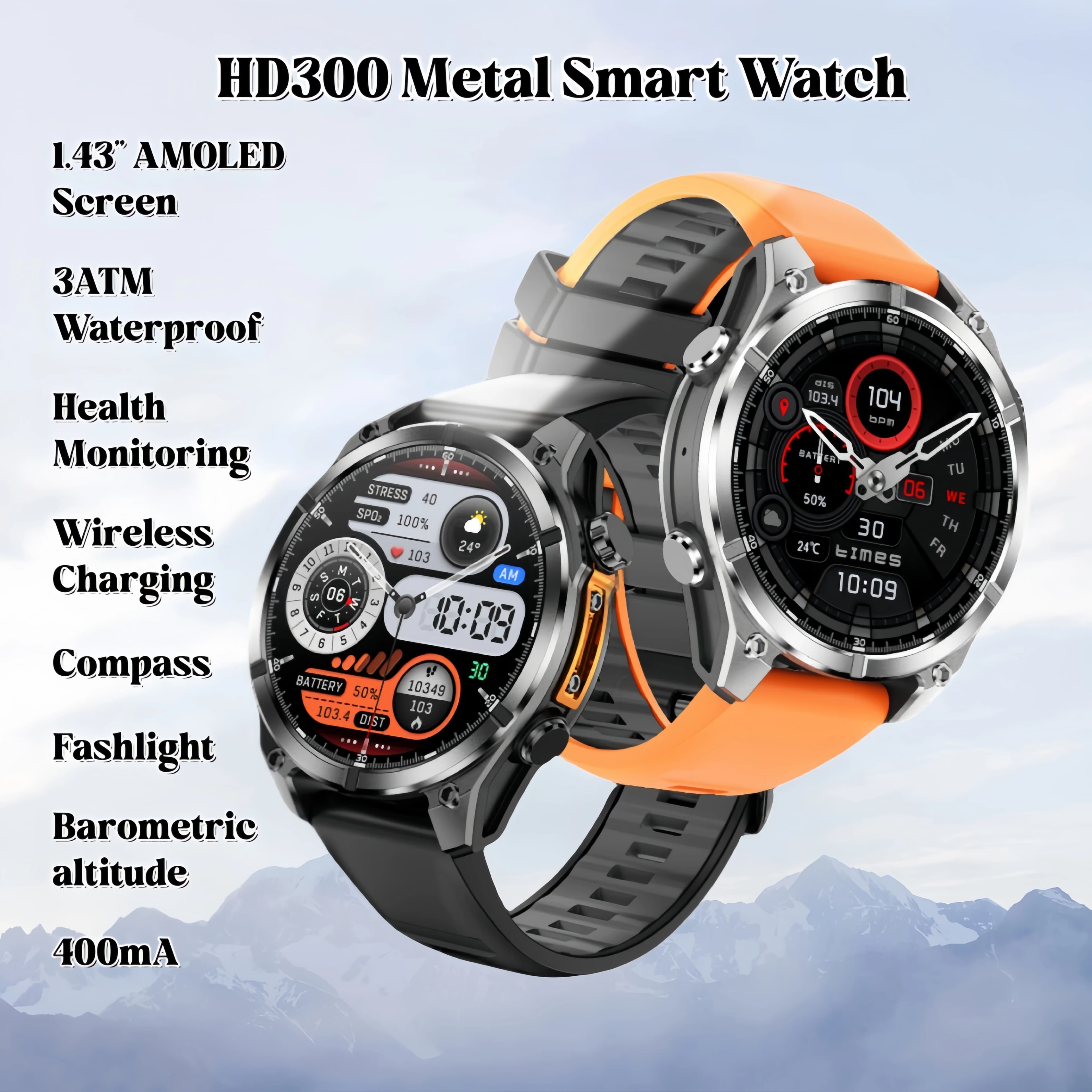 Smartwatch con Schermo AMOLED da 1,43", Pressione Atmosferica, Altitudine, Impermeabile 3ATM, Chiamate Bluetooth, Funzioni Sportive e SOS