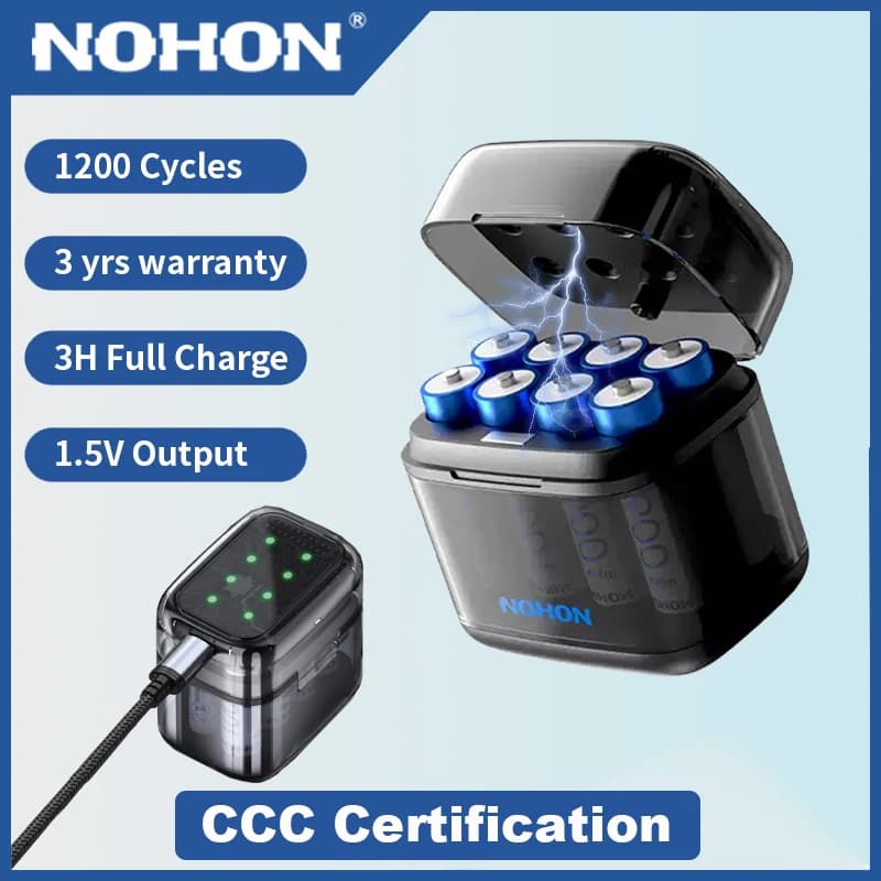 Batteria ricaricabile NOHON AA Batterie AA agli ioni di litio da 1,5 V 3600 mWh AAA 1300 mWh Batteria per telecomando Mouse Smart Door Lock