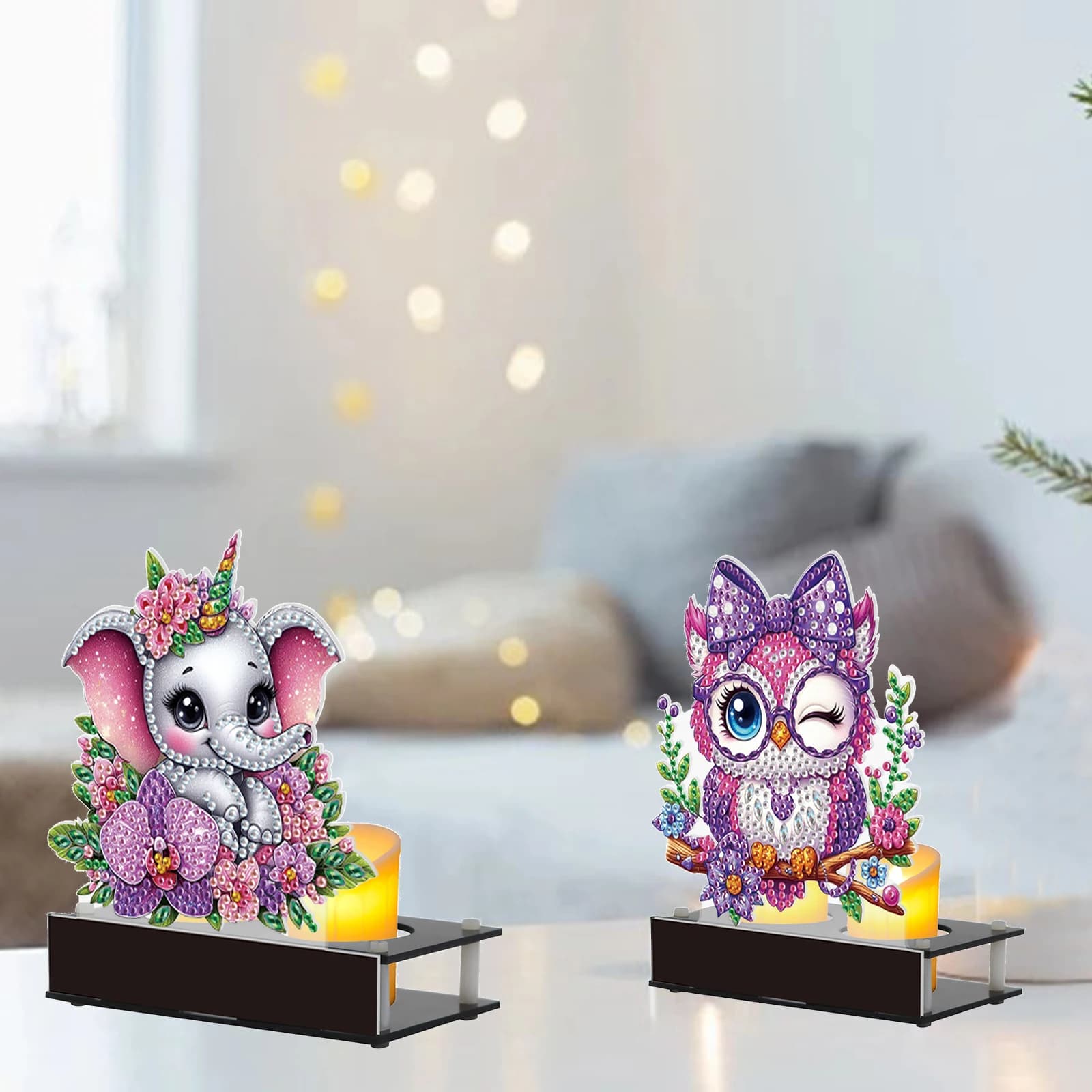 Kit portacandele con pittura a diamante da 2 pezzi, animali carini Candeliere con diamante parziale a forma speciale per decorare regali
