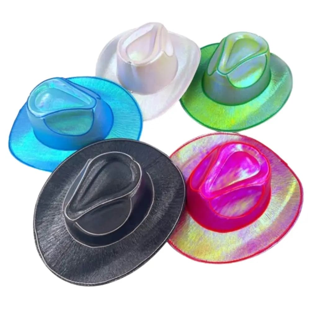 Cappelli di Halloween Neon Perlescenti, Cappelli da Cowboy Luminosi a LED con Paillettes per Feste Cosplay, Cappello da Cowboy Occidentale Colorato che si Illumina al Buio