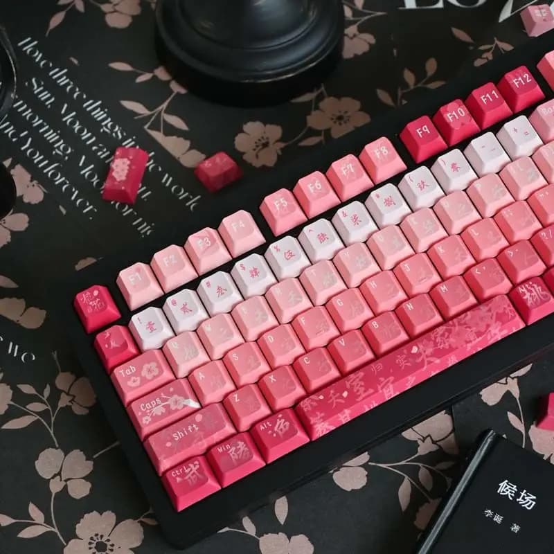 Keycap Rosa Fiore di Pesco PBT a Cinque Lati con Sublimazione a Caldo, Adatto per Tastiera Meccanica, Set Completo di Alto Valore