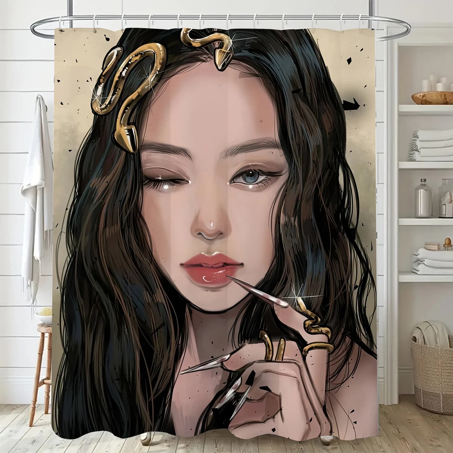 Tenda da doccia con stampa digitale Idol, lavabile in lavatrice, parzialmente foderata, decorazione da bagno a tema artistico per adolescenti e fan