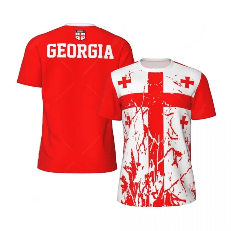 Maglia da Calcio Uomo con Grafica Bandiera della Georgia 2026, Stampa 3D Emblema Nazionale, T-Shirt Sportiva Casual alla Moda