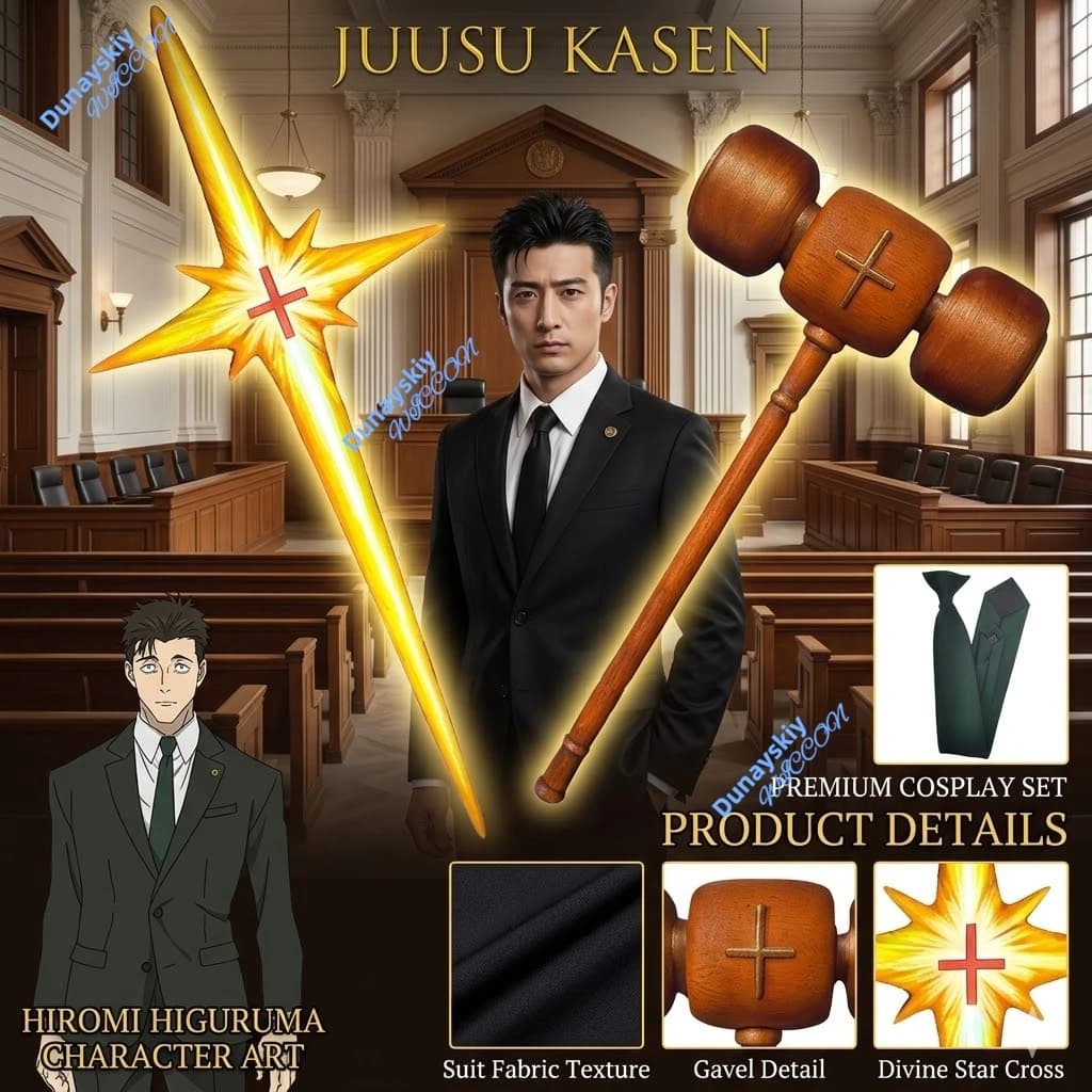Set Costume Cosplay Juusu Hiromi Higuruma, Uniforme da Avvocato Anime, Parrucca, Occhiali, Accessori, Outfit per Festa di Halloween per Uomini e Donne