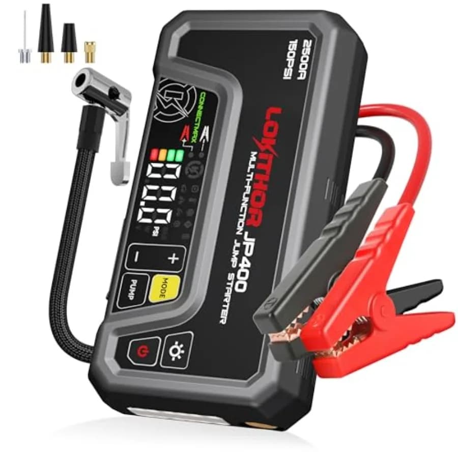 Avviatore di Emergenza con Compressore d'Aria 2500A 12V, Avviatore Portatile per Batterie Auto 8.5L Benzina/6.5L Diesel con Tecnologia ConnectMax 150PSI