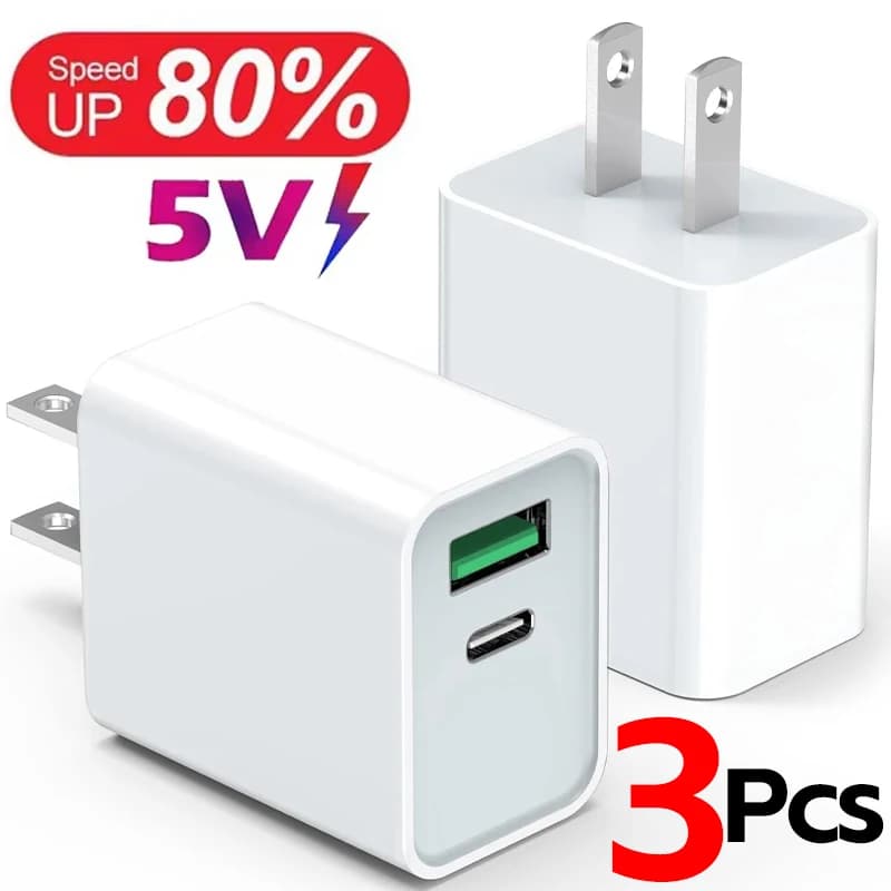 Caricabatterie USB PD Rapido 5V 2.4A per iPhone, iPad, Tablet, Laptop, Adattatore Universale 20W per Ricarica Veloce, Spina US EU