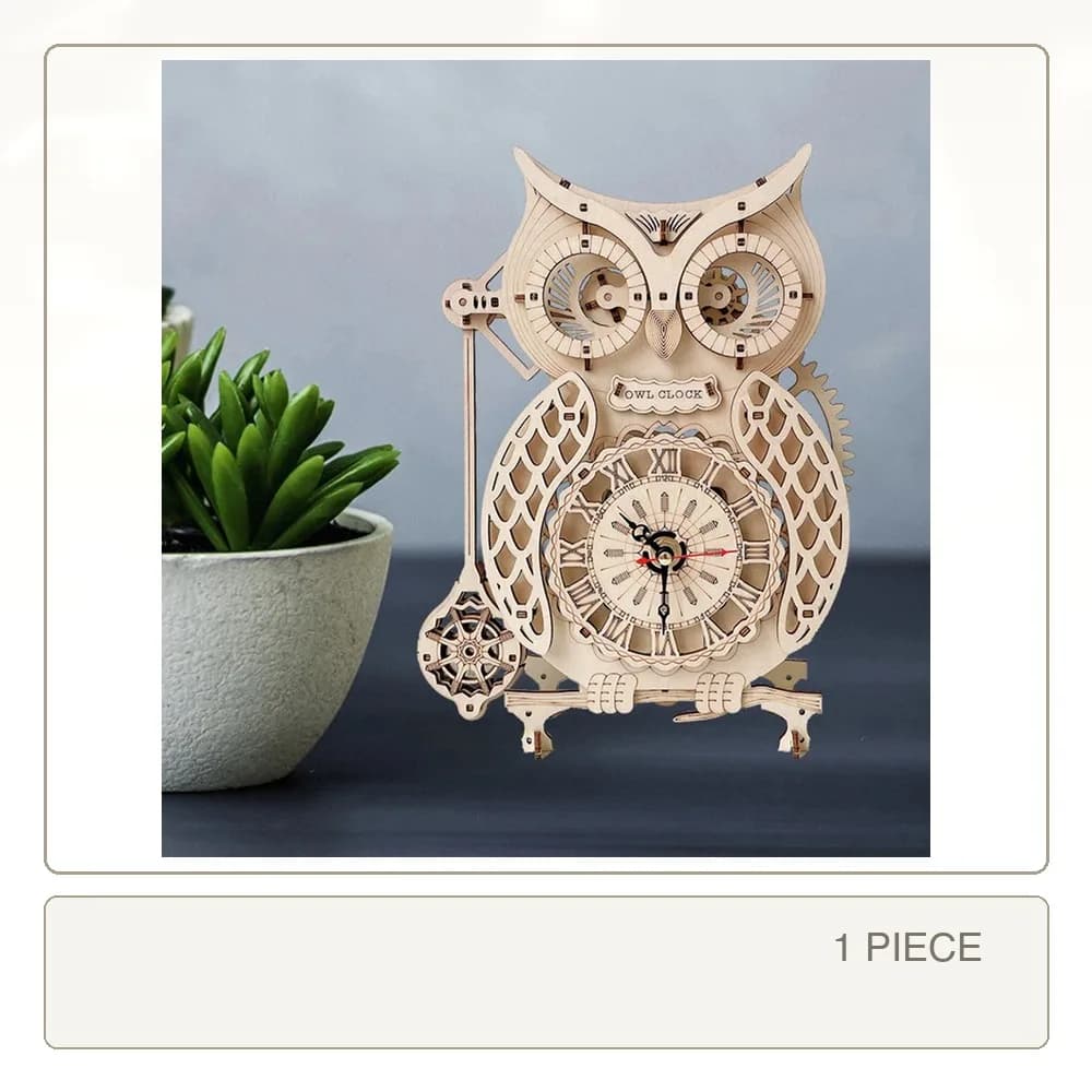 3D Wooden Owl Clock Stereoscopic Jigsaw Puzzle Toy for Child Adults Mechanical Gear Puzzles Model Building Kit Pendulum