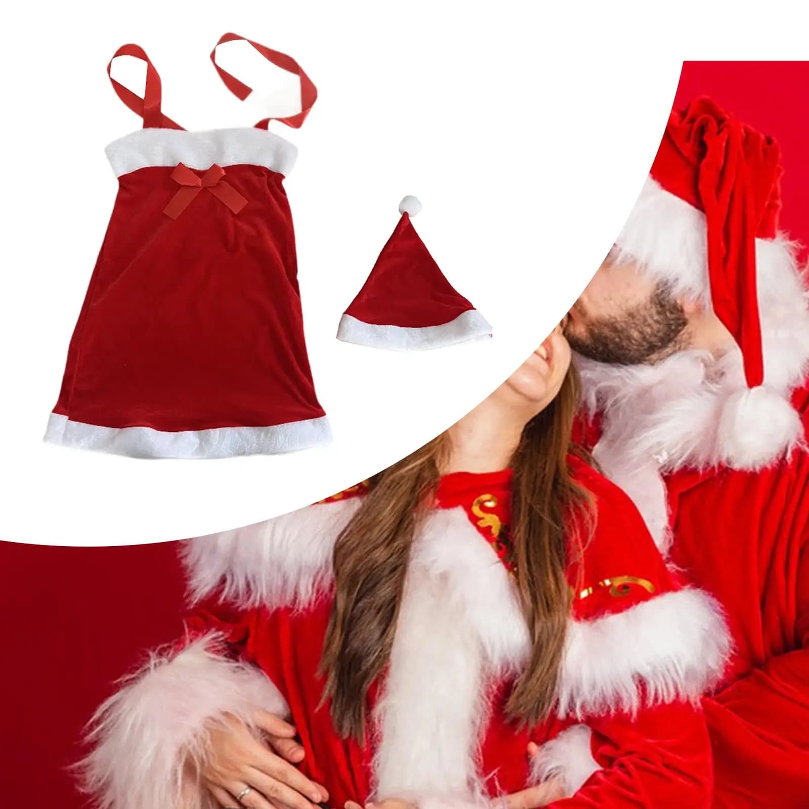 Costume da Babbo Natale per donna Abito in velluto con cappello Abito natalizio per le vacanze di Capodanno Spettacolo teatrale Gioco di ruolo Discoteca