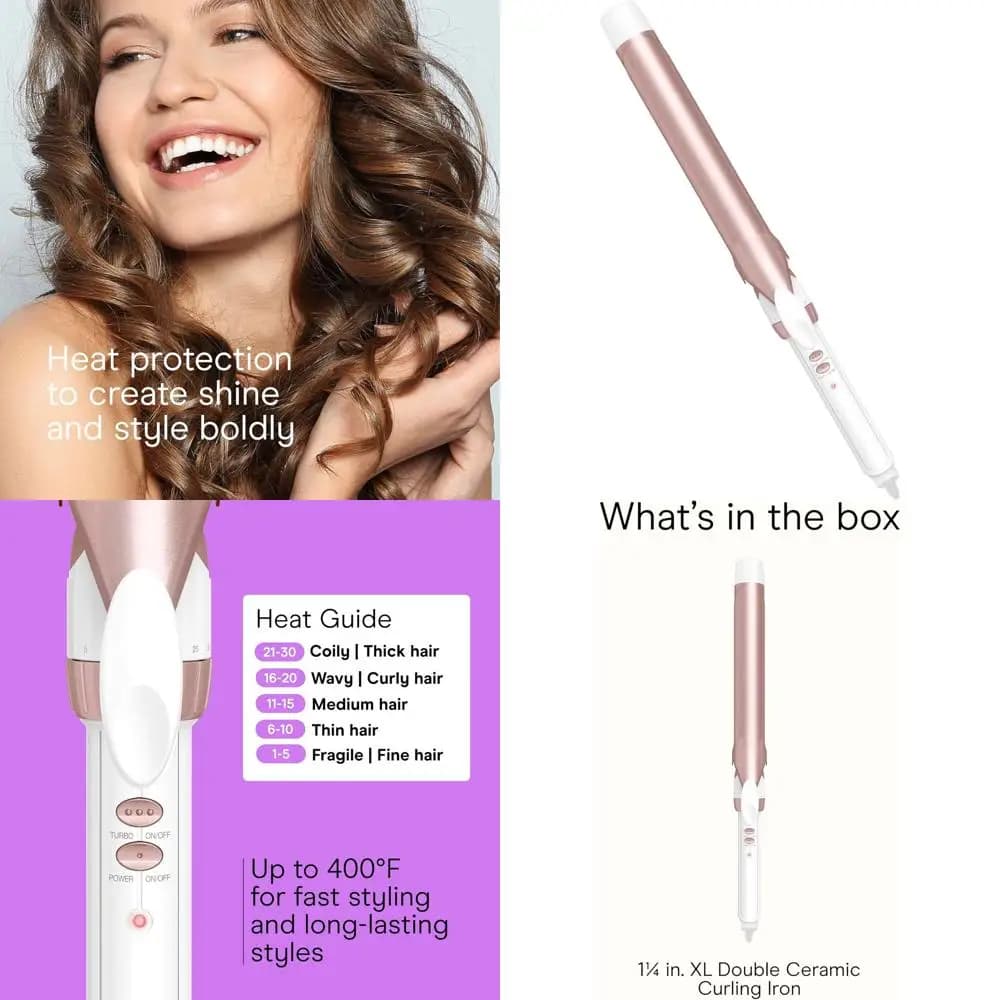 Ceramic curling iron with 1.25 inches long cylinder for medium and long hair, white/pink gold
