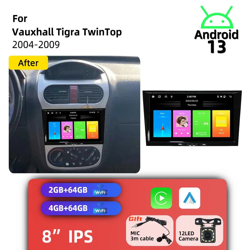 For Vauxhall Tigra TwinTop 2004-2009 Carplay Autoradio 2 Din Android Radio GPS WIFI Auto Car Multimedia 8" Screen Stereo