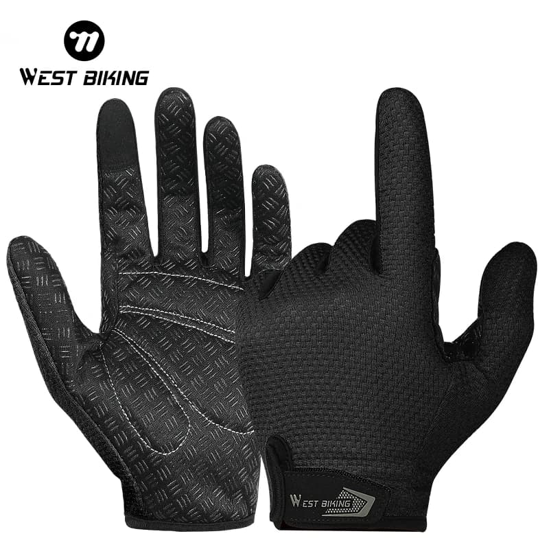 WEST BIKING Summer Cycling guanti Full Finger MTB Bike guanti Touch Screen antiscivolo in Silicone Palm Rest guanti da guida