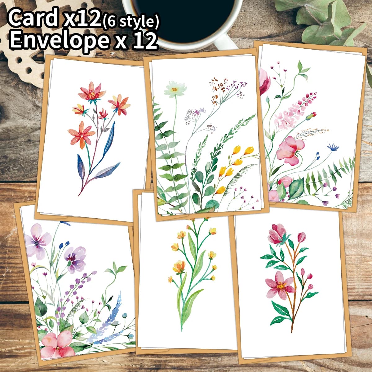 12pcs Watercolor Floral Botanical Design Greeting Cards With Envelopes For Thank You Birthday Wedding Bridal Shower All Occasion