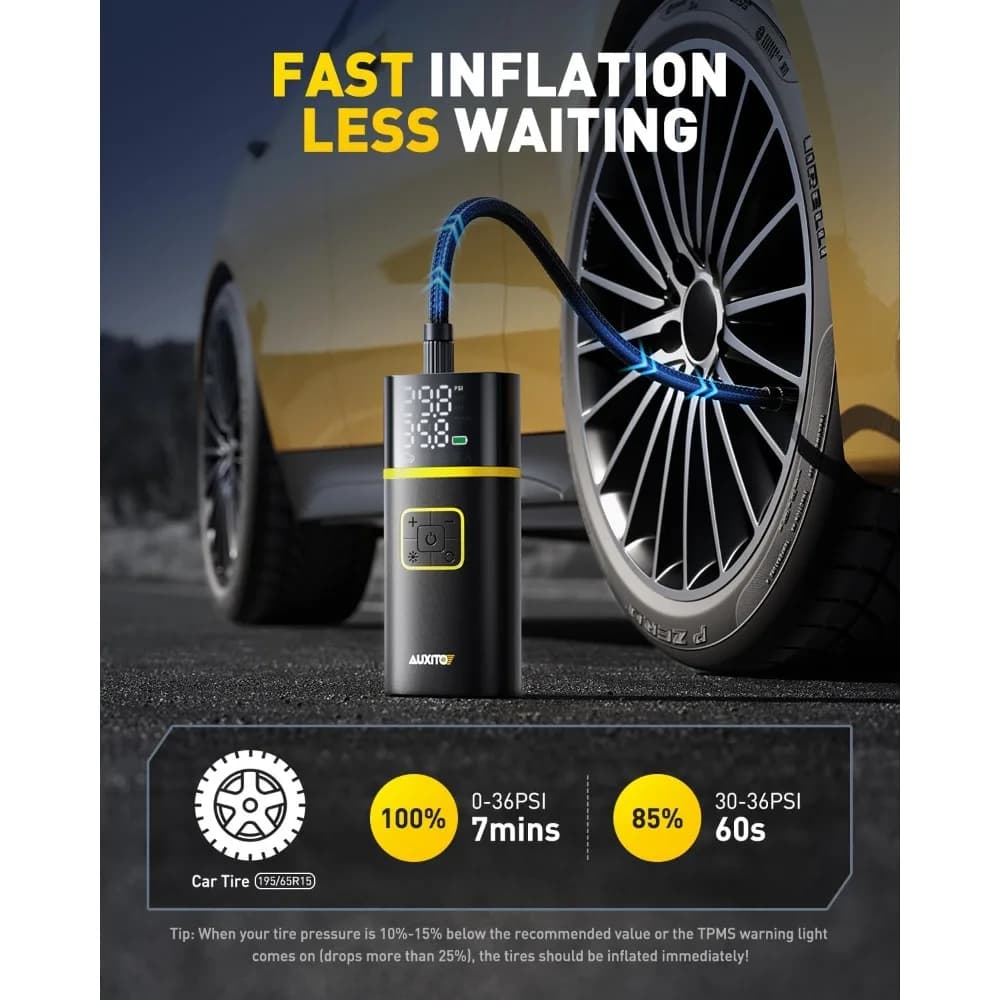 Compressore d'Aria Portatile 150PSI con Spedizione USA, Gonfiatore Pneumatici 5200mAh a Gonfiaggio Rapido per Auto, Moto e Bici con LED