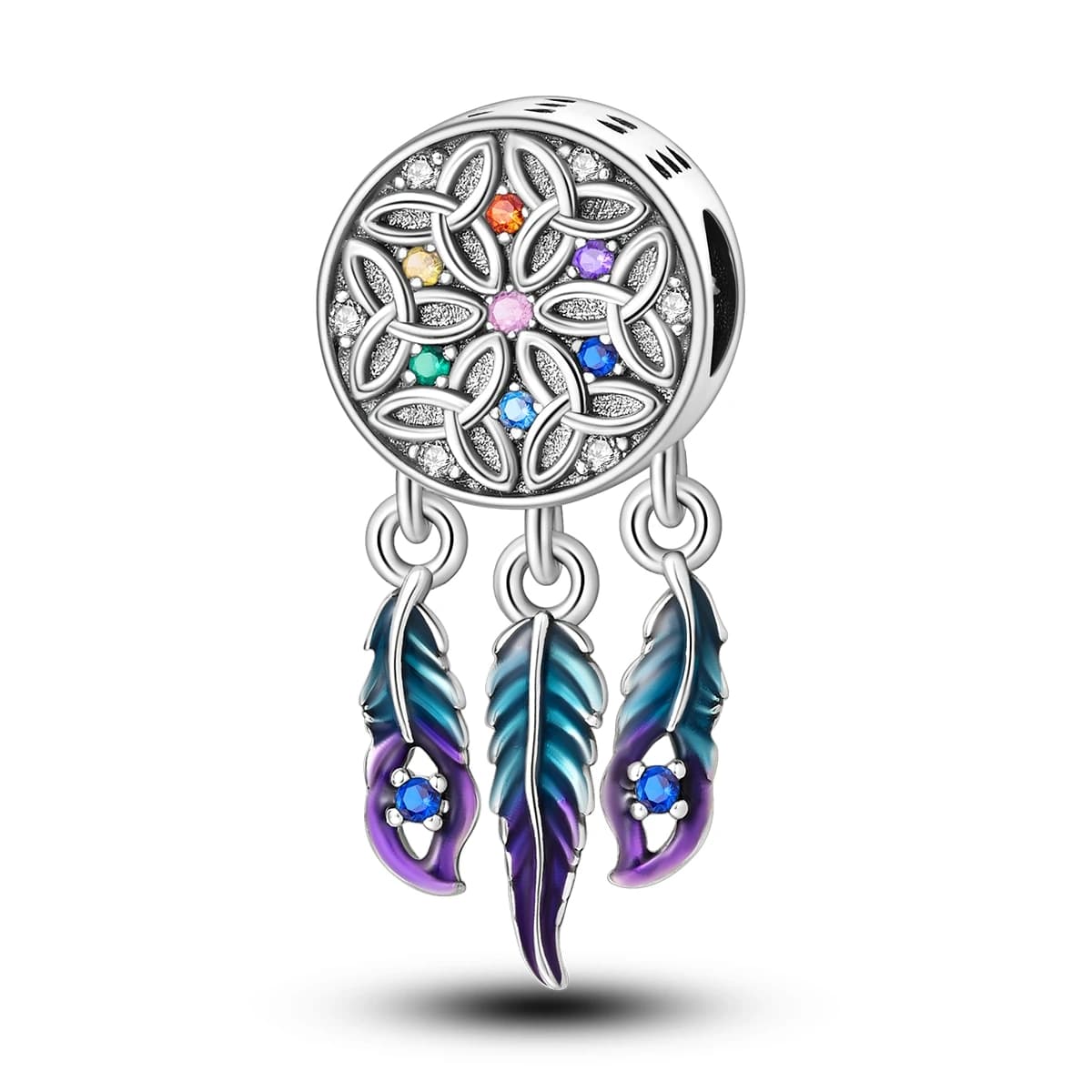 925 Sterling Silver Celtic Knot Dreamcatcher Charm Multicolor CZ Gradient Enamel Dangle Beads Fit Bracelets Women Easter Jewelry