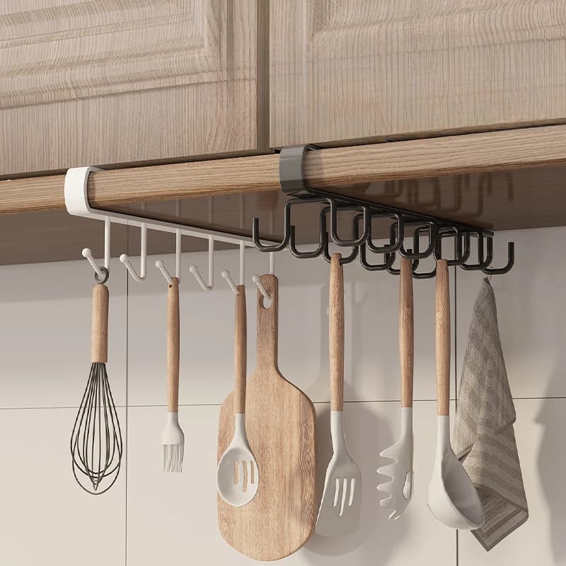 Hook for hanging the lower shelf of the kitchen cabinet, non-perforated cloth shelf, shelf for organizing 6 hooks, shelf for hanging the spatula