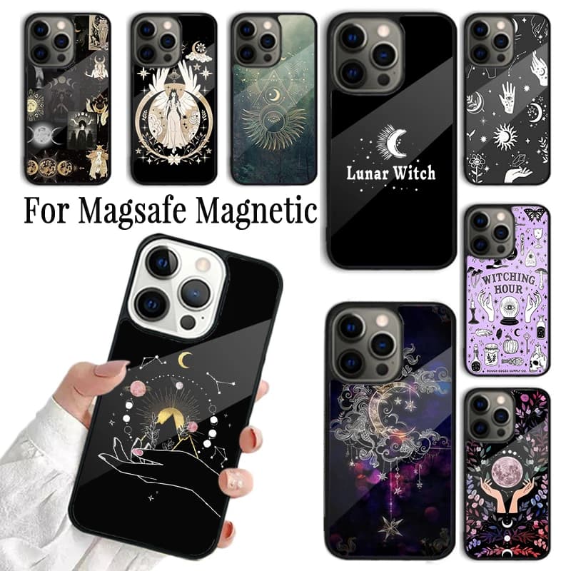 Cover per iPhone con Magia Lunare della Strega per iPhone 17 AIR 16 15 14 13 12 11 Pro Max Plus, Custodia Magnetica Wireless Magsafe
