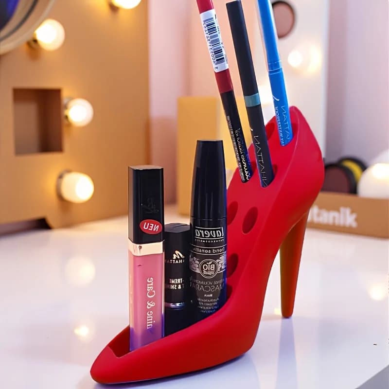 Organizer for High Heel Beauty Products Printed in 3D | Decorative shoe holder with 8 eyeliner holes, lip pencils, makeup brushes