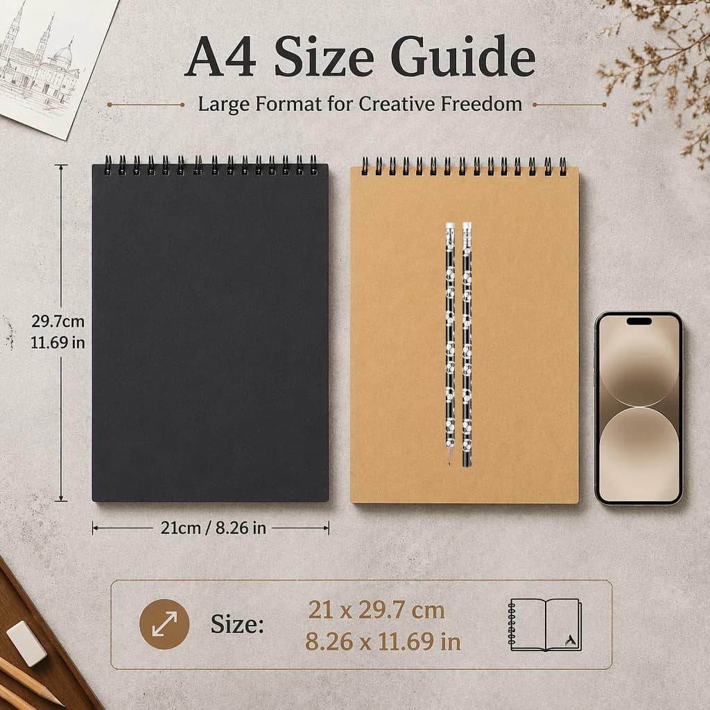2 football pencils + 1 black sketchbook + 1 yellow sketchbook. A4/A5/A6/16K sketchbooks are suitable for drawing, sketching。