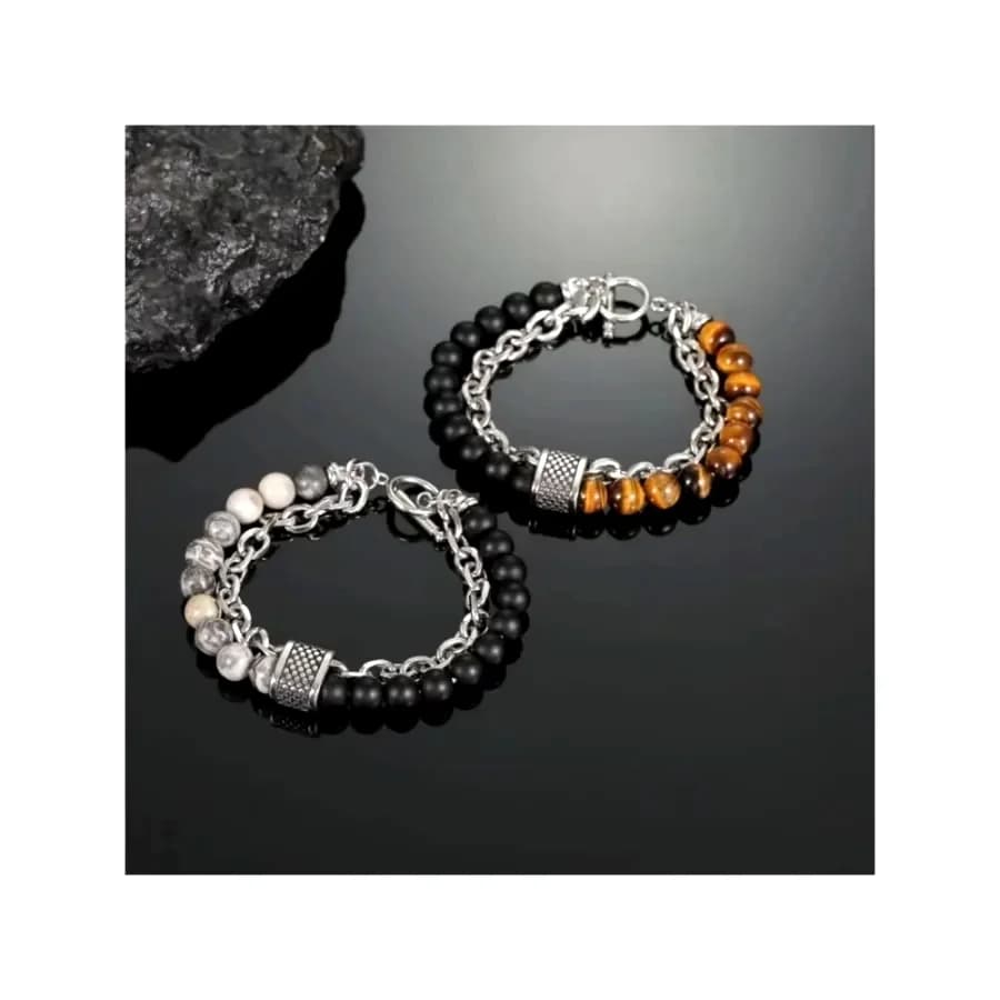 1 PCs Fashion Punk Frosted Stone Chain Geometric Double Layer Wear High Sense Trend All-Match Beaded Bracelet