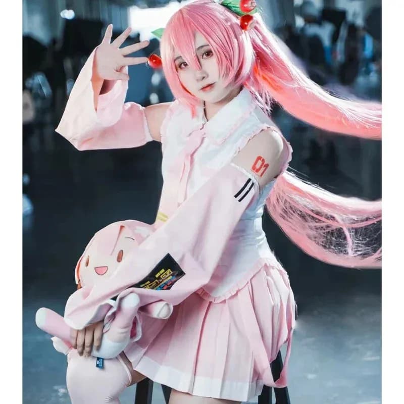 Anime Principiante Futuro Sakura Vocaloid Miku Rosa Abito Midi Costume Cosplay Ragazza Gonna Parrucca Uniforme Donne Festa di Carnevale Vestire