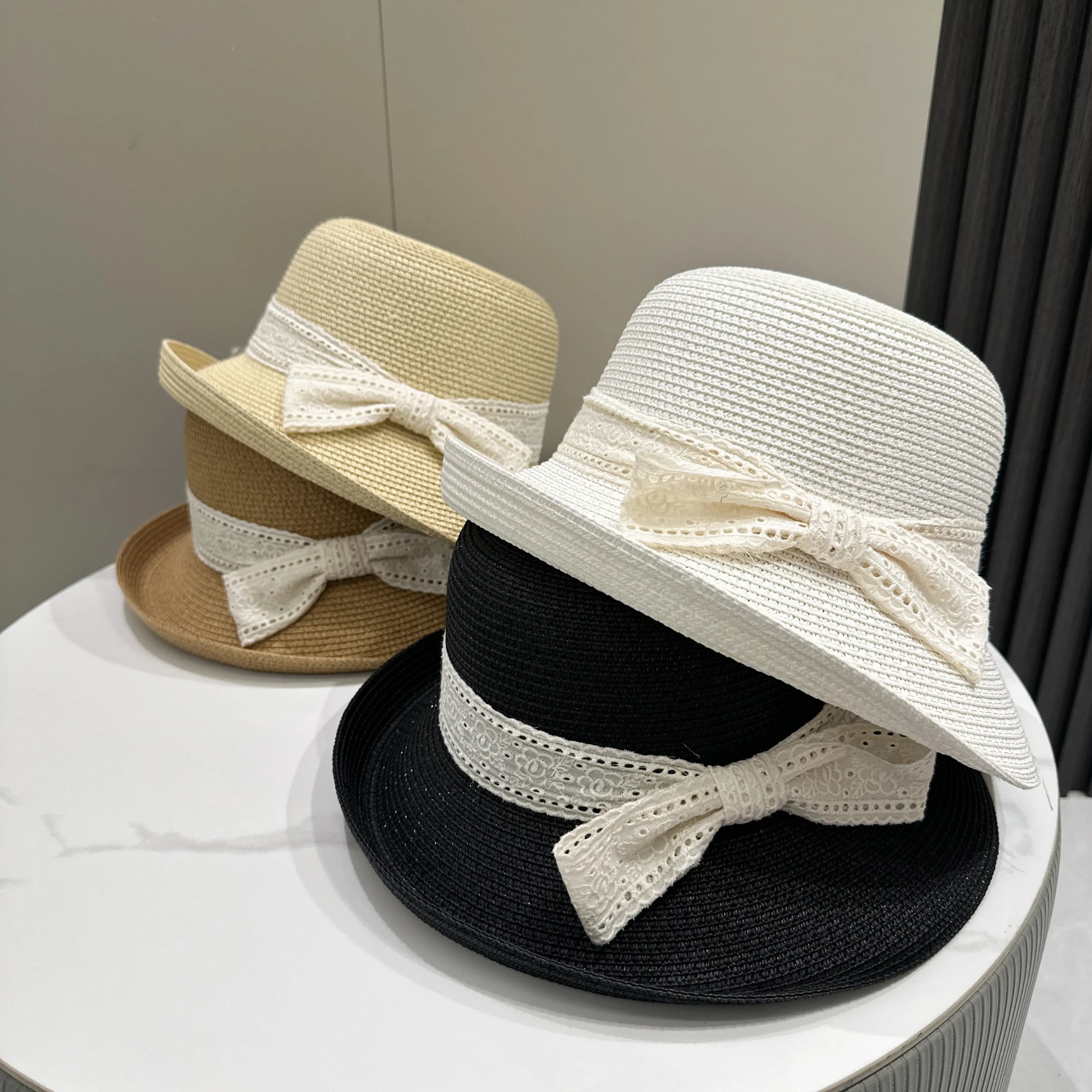 New Model Paglia Hat with Pizzo for Woman, Solar Protection and Parasol, Fashion Beach Hats, Sun Hats at Tesa Piatta