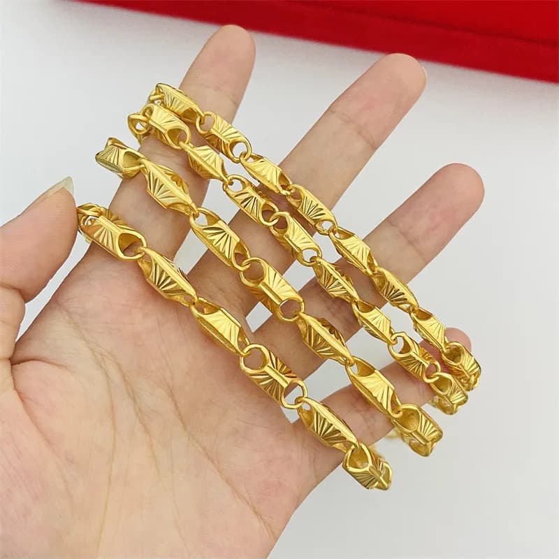 men's and Women's Square Wheat Necklace in real gold 24K with melon seed flower 9999 chain accessories hanging